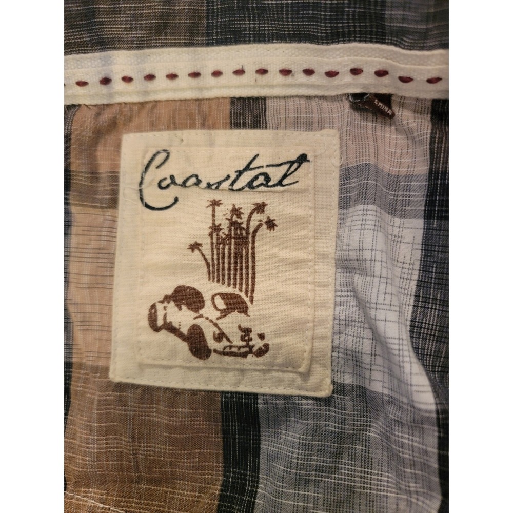 Coastal Western Pearl Snap Shirt Mens XL Tan Blue Plaid Long Sleeve Excellent - Picture 3 of 10